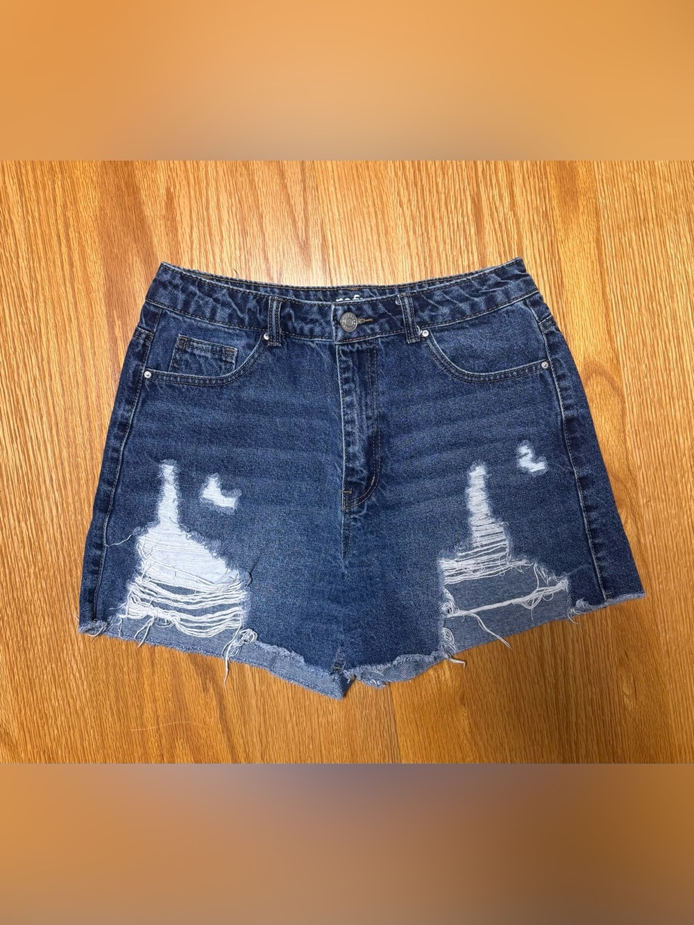 refuge Dark Blue Distressed Denim Shorts